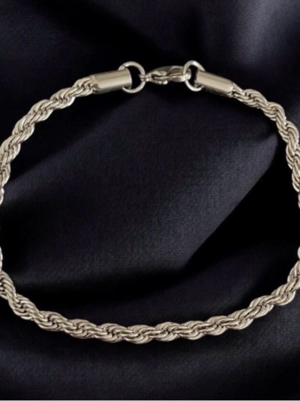 ROPE STAINLESS STEEL 5MM BRACELET- SILVER - 7.5 INCHES IN LENGTH